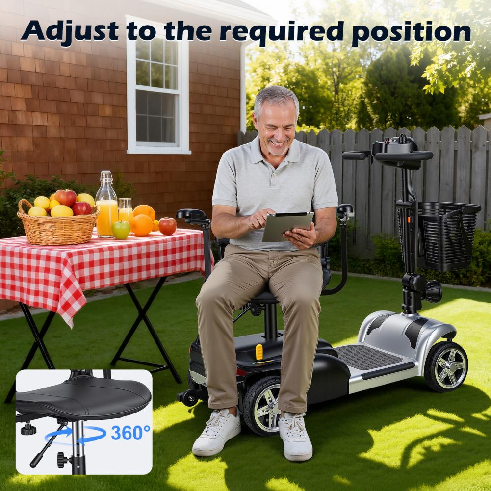 Electric Scooter Adults - สกู๊ตเตอร์เคลื่อนที่พร้อมไฟ LED ตะกร้า ที่ชาร์จ 4 ล้อ