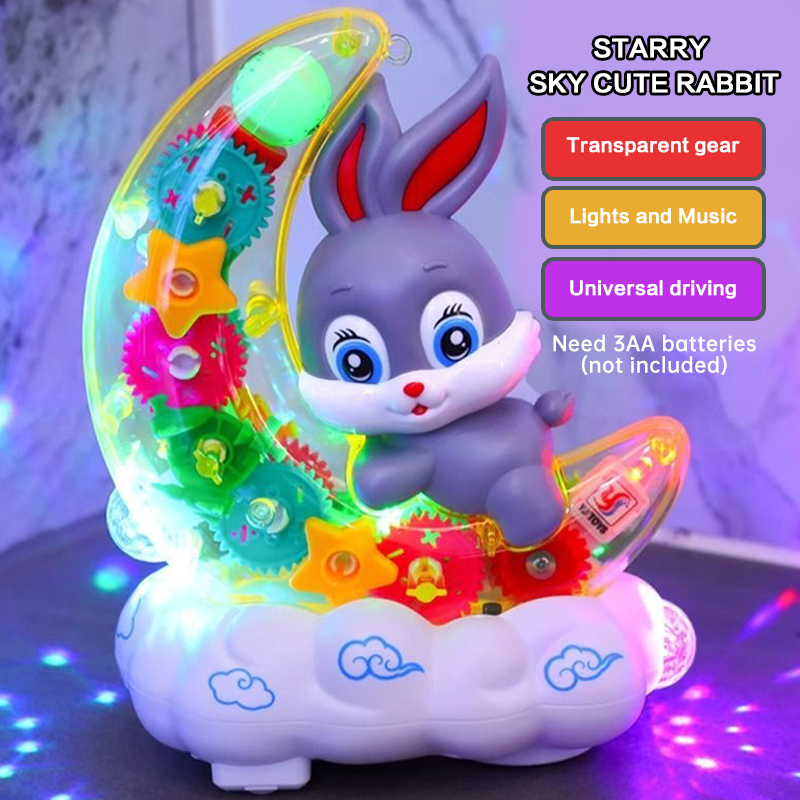 Electric Scooter - สกู๊ตเตอร์ไฟฟ้ามูนแรบบิทพร้อมเกียร์โปร่งใส เสียงและแสง - ของขวัญเด็กแสนสนุกสำหรับวันหยุด เกียร์หมุนโปร่งใส