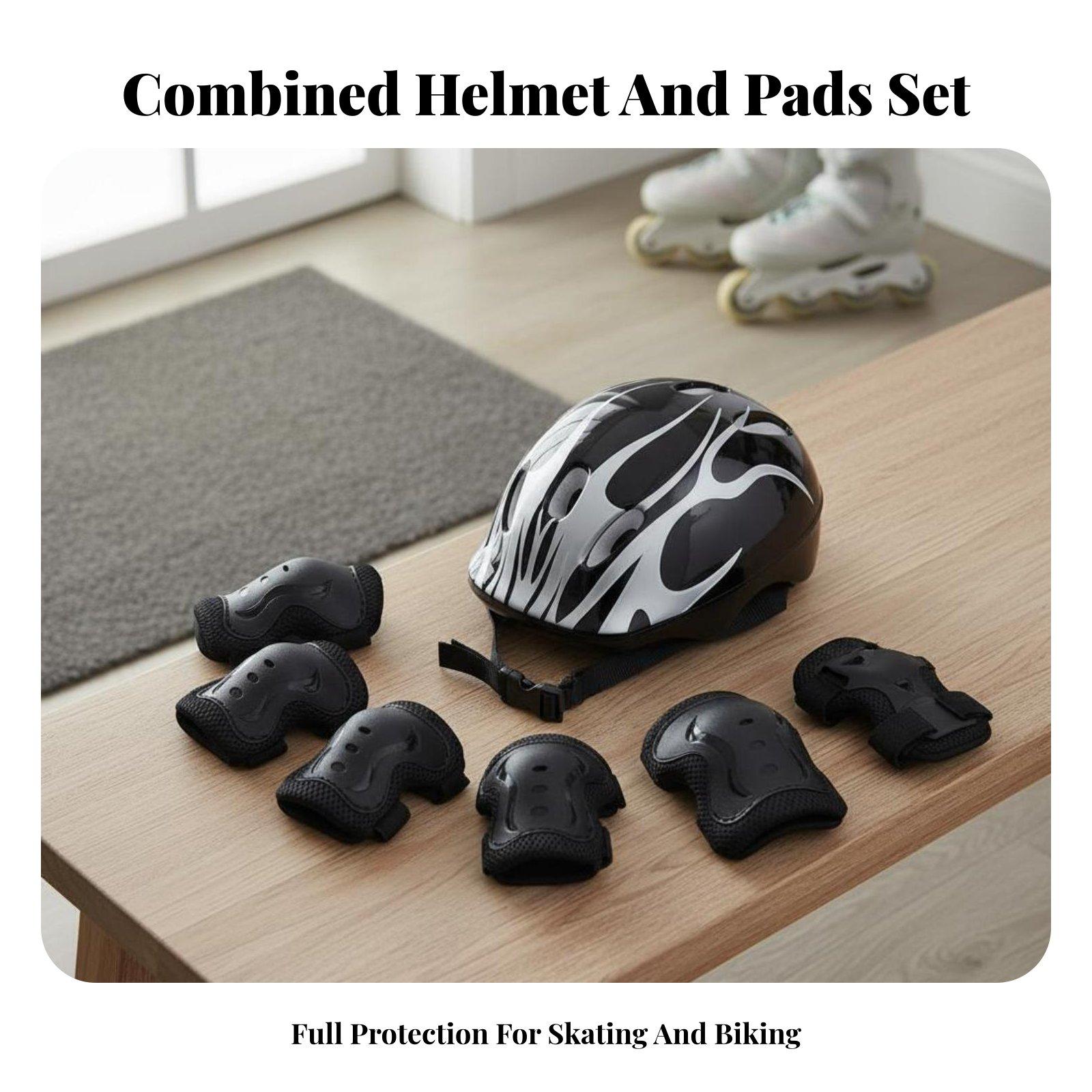 Scooter Helmet Set - ชุดหมวกกันน็อคและอุปกรณ์ป้องกันเข่า ข้อศอก ข้อมือสำหรับเด็ก อุปกรณ์ป้องกันแบบมีแผ่นโฟมอเนกประสงค์สำหรับเด็ก ใช้สำหรับเล่นสเก็ตและสกู๊ตเตอร์
