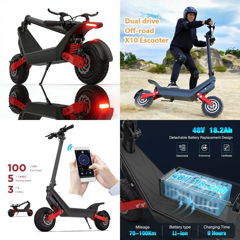Electric Scooter Adults - สกู๊ตเตอร์ไฟฟ้า X10 กำลังสูง 2000 วัตต์ มอเตอร์คู่