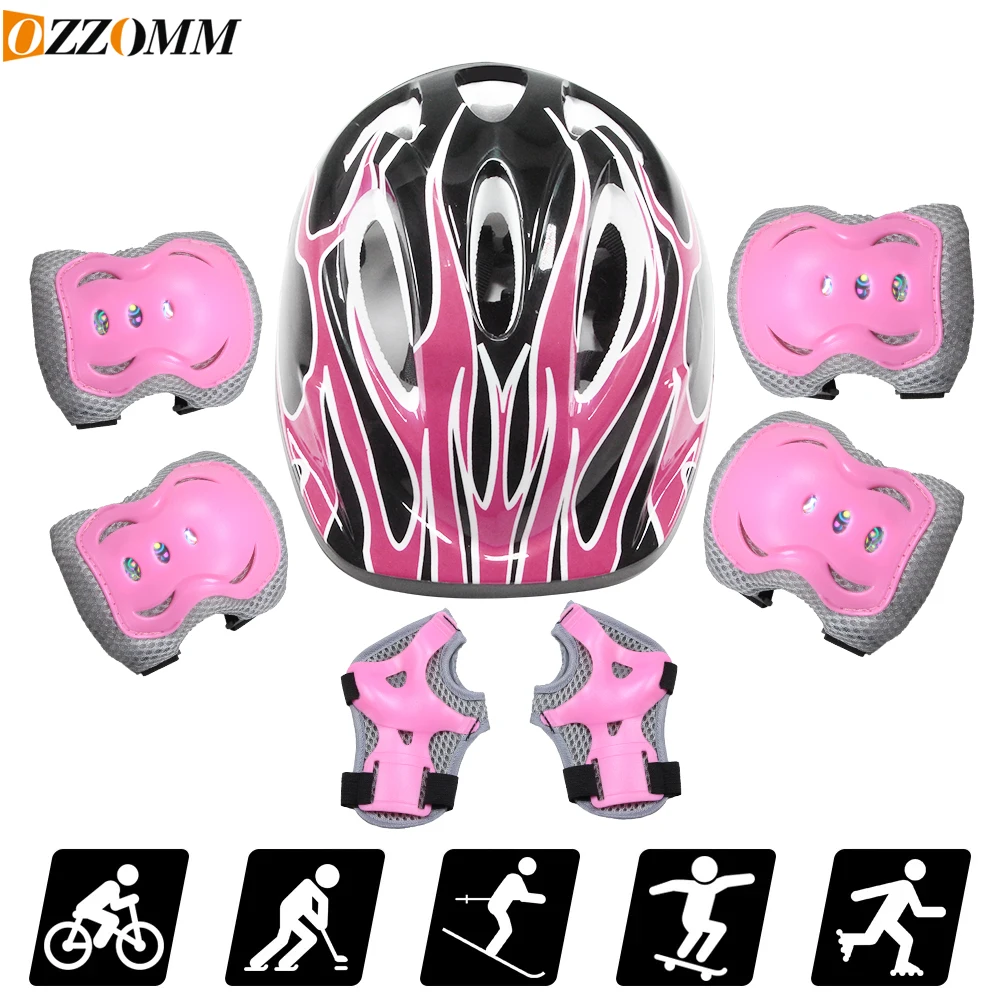 Scooter Helmet Set - ชุดอุปกรณ์ป้องกันสำหรับเด็ก 7 ชิ้น ประกอบด้วยหมวกกันน็อคสำหรับจักรยาน สเก็ตบอร์ด สนับเข่า